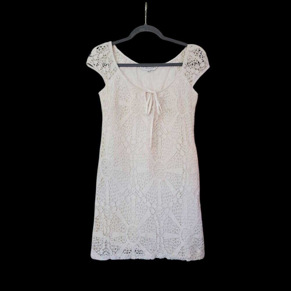 Trina Turk White Crochet Romantic Cap Sleeve Sheath Mini Dress, Women's Size 4